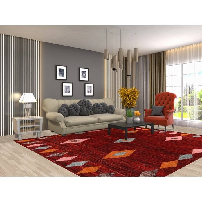 Red Moroccan Oriental Area Rug Handmade Tribal Wool Carpet - 8'4" x 9'10"