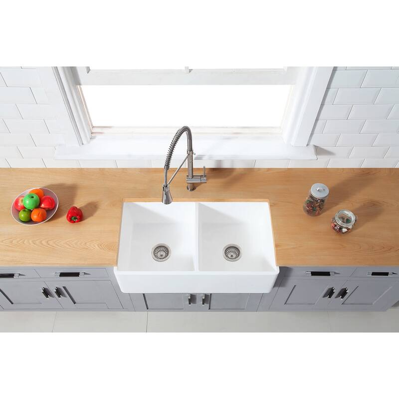 Kingston Brass Arcticstone 33" Farmhouse Double Basin Stone Composite