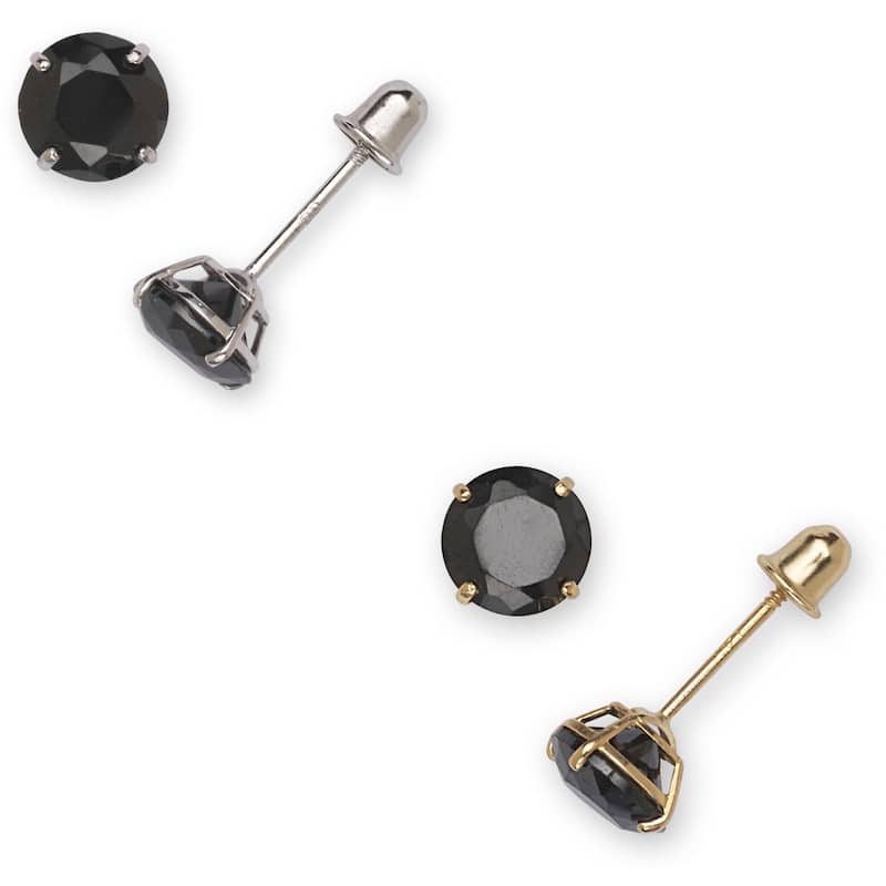 Curata 14k Gold Black 6mm Round Cubic Zirconia Stud Screw Back Earrings