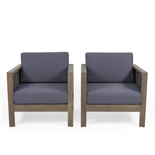 Linwood Outdoor Acacia Wood Club Chair with Wicker Accents (Set of 2) by Christopher Knight Home