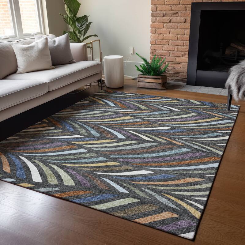 Machine Washable Indoor/ Outdoor Modern Feather Chantille Rug