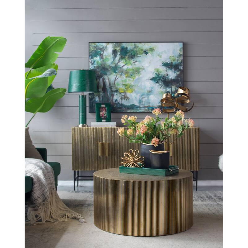 14x14x27" Leather Table Lamp with faux leather finish for living room or home office