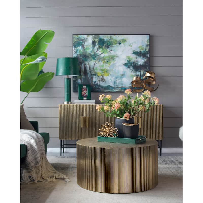 14x14x27 Inch Green Faux Leather Table Lamp with Crocodile Texture for Living Room Office
