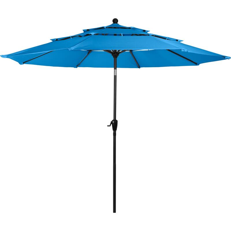 10 ft Patio Umbrella, 3-Tiered Sunshade with Push Button Tilt and Easy-Open Crank, Outdoor Umbrella for Deck, Yard