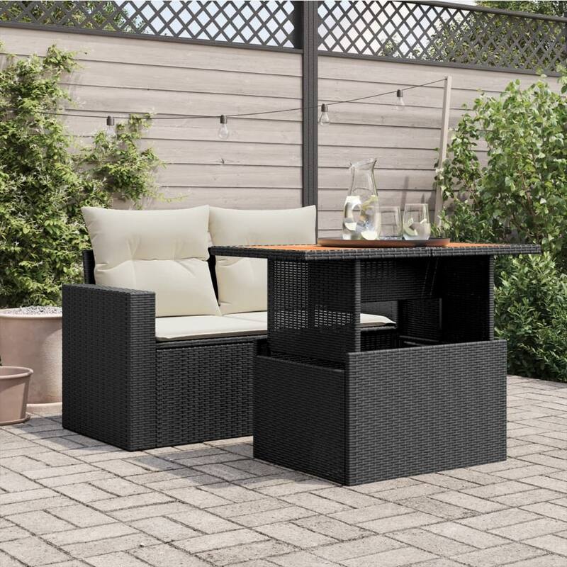 vidaXL Patio Table Rectangular Backyard Garden Poly Rattan and Acacia Wood - 39.4 x 21.7 x 28.7 in