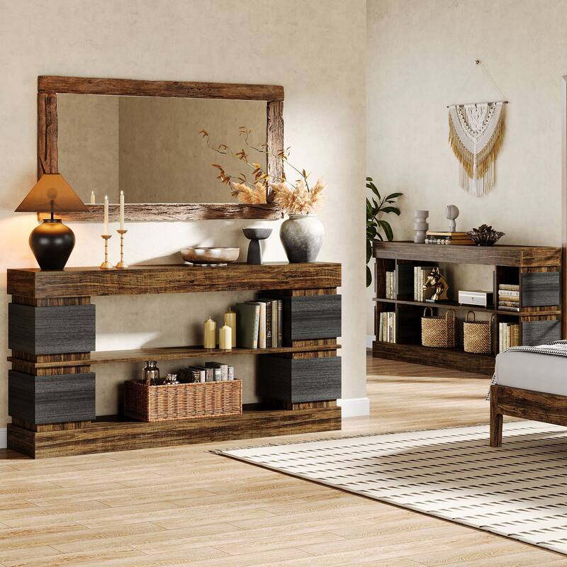63'' Wood Farmhouse Console Table with Storage Shelves for Entryway