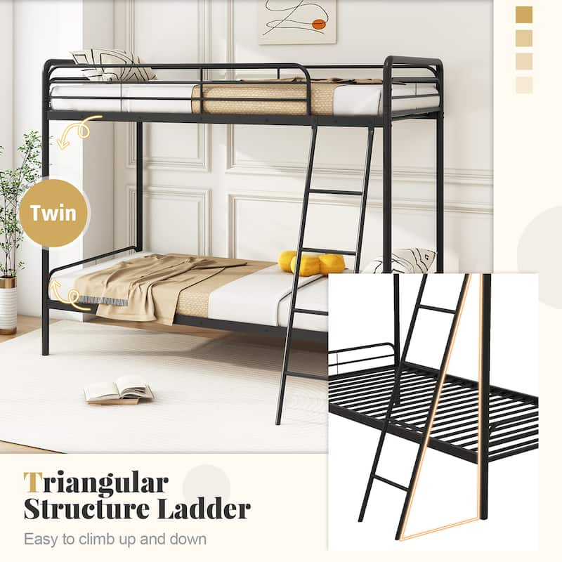 Gymax Twin Over Twin Bunk Bed Heavy Duty Metal Bunk Bed w/ Ladder