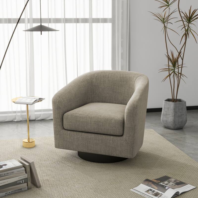 Modern 360°Swivel Accent Chairs Barrel Armchairs - Regular: 27.75"W x 26.75"D x 26.25"H - Fabric-Light Brown-Regular