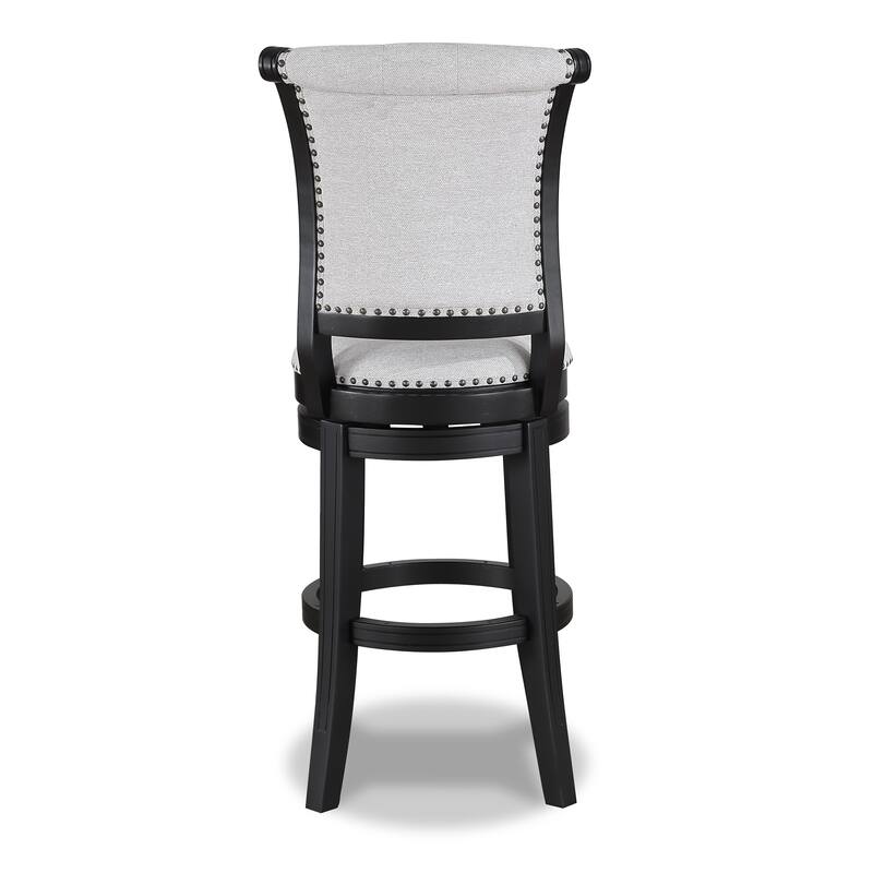 2-Piece Swivel Pub Stool Set - Upholstered Seat with Nailhead Trim & Footrest, Black/Dove