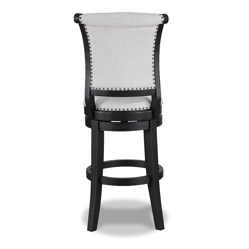 2pc Swivel Pub Stools Counter Height Chair Upholstered Seat Nailhead Trim Footrest Wooden Dining Room Furniture Black/Do