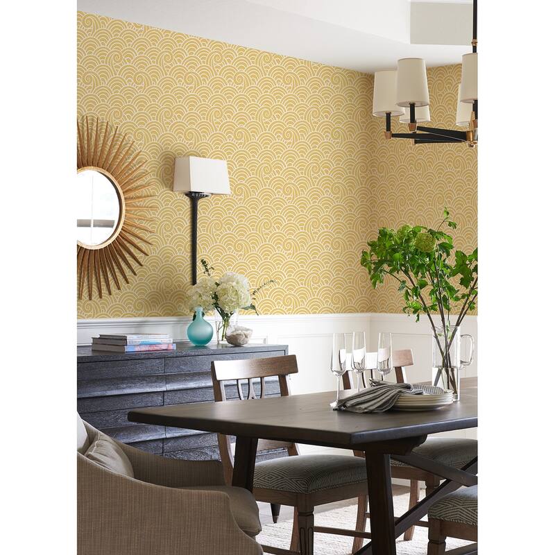 A-Street Prints Alorah Yellow Wave Wallpaper