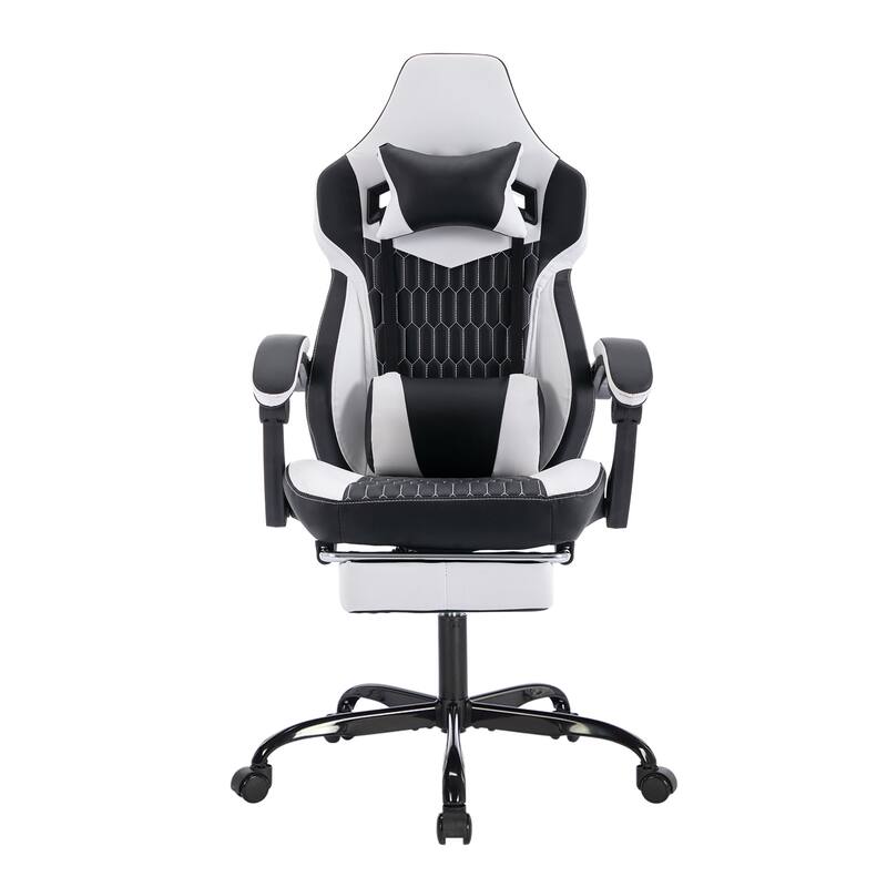 PVC Leather Gaming Chair with Footrest, Adjustable Headrest and Lumbar Support