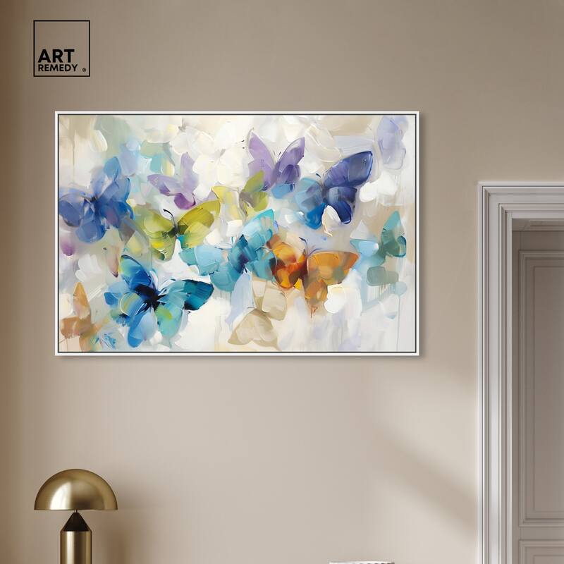 Art Remedy Fluttering Butterflies Framed Butterfly 1 Piece Canvas Wall Art