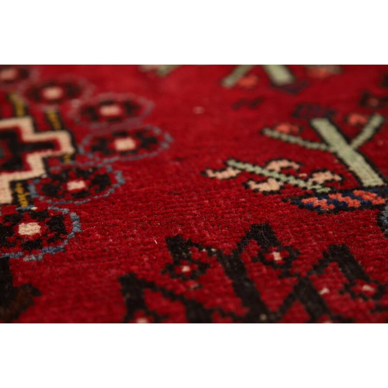 Red Geometric Joshaghan Persian Area Rug Handmade Wool Carpet - 4'3" x 6'11"
