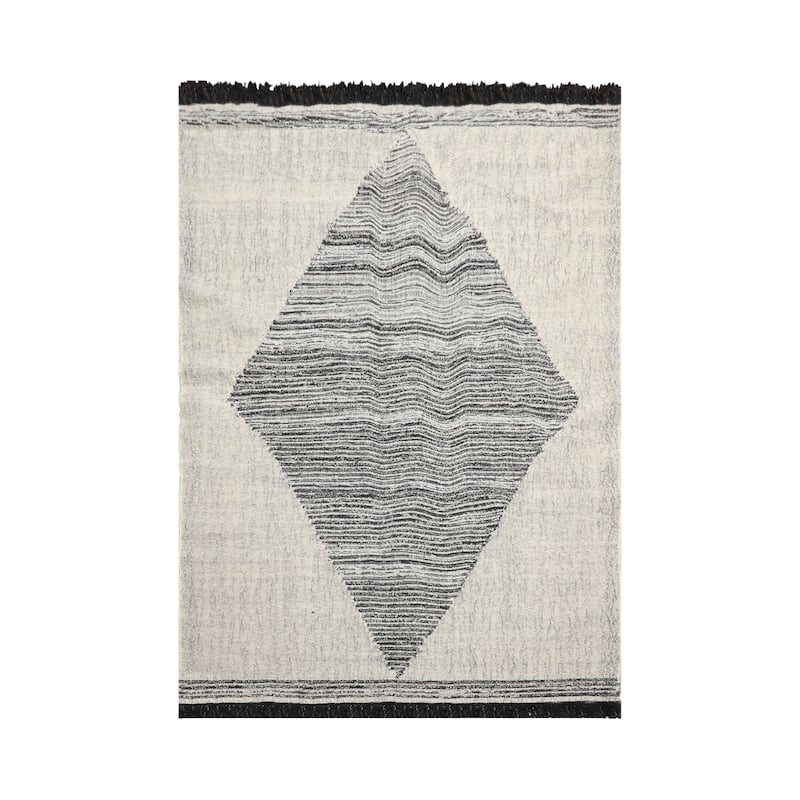 LoomBloom Hand-Woven Ivory Geometric Kilim 100% Wool Oriental Area Rug - 5' 3'' x 7' 7''