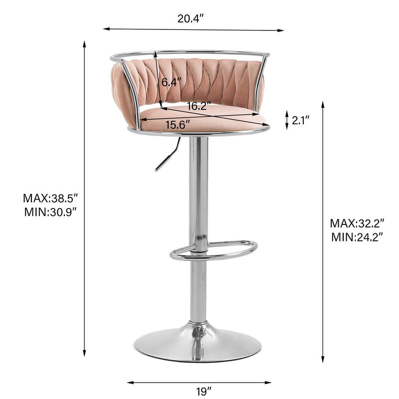 4 Set Modern Velvet Adjustable Swivel Bar Stools with Metal Frame