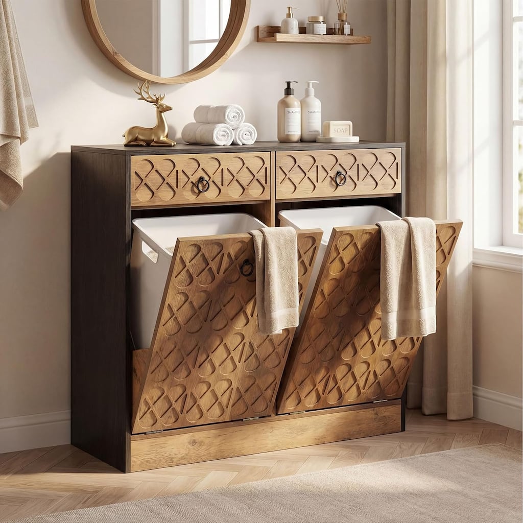 10 Gallon Wooden Free Standing Tilt Out Trash Can Cabinet