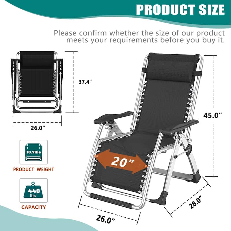 DoCred Zero Gravity Chair Lawn Lounger Chair with Pillow 2pcs