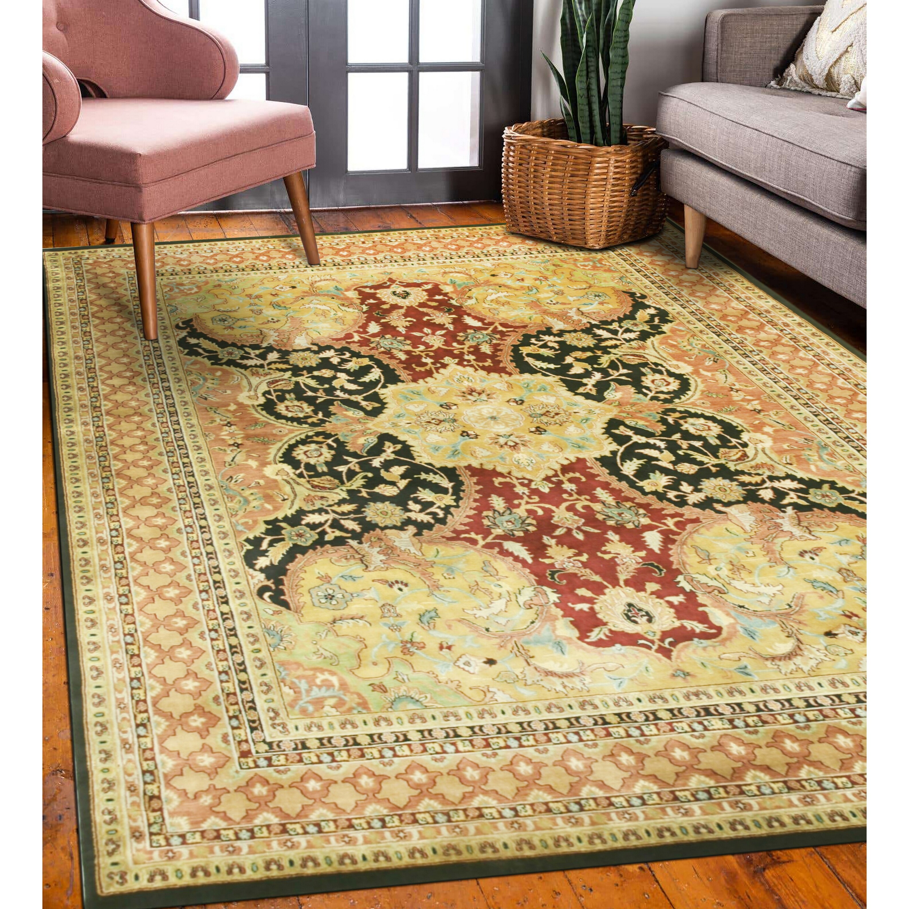 Hand-knotted New Zealand Wool Black Transitional Oriental Polonaise Rug ...