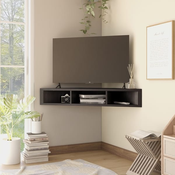 slide 2 of 17, Furniture of America Sukhumi 47-inch Wall-mounted Corner TV Console
