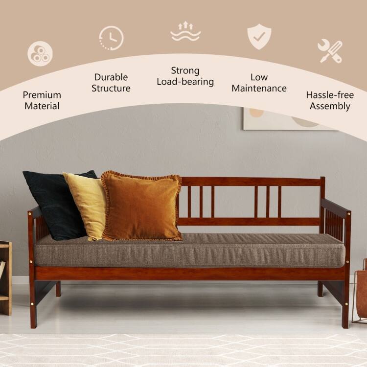 Cherry Pine Wood Twin Daybed Frame with Storage Space and Durable Slat Support