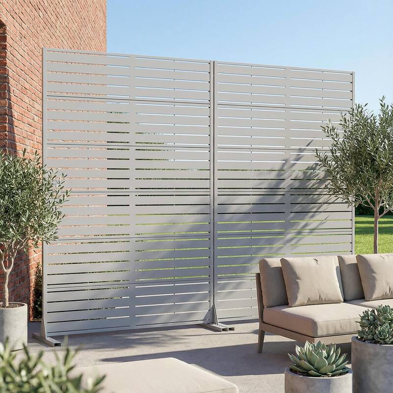Outdoor Privacy Screen with Stand for Patio Garden Metal Fence Set of 2