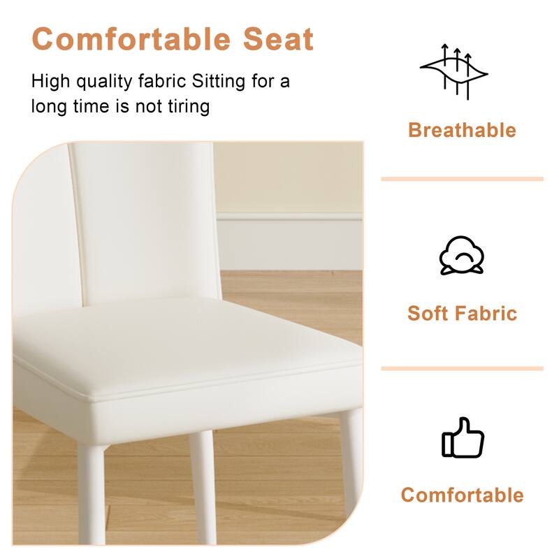 Roomfitters 5pcs Dining Table Set with Metal Legs and Armless Vertical Backrest Chairs, White