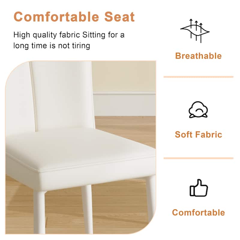 Roomfitters White PU Dining Chairs with Curved Back and Seat, White Metal Legs, Set of 4 for Bedroom or Living Room