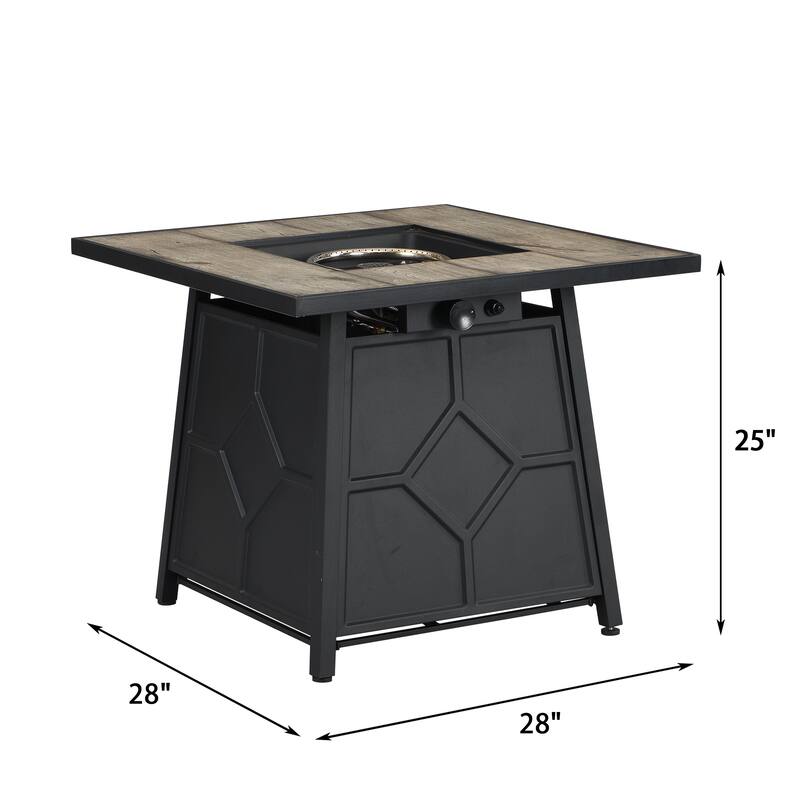 Fire Pit Table, 28-inch Square 40,000 BTU Auto-Ignition Propane Gas Firepit with Waterproof Cover - N/A