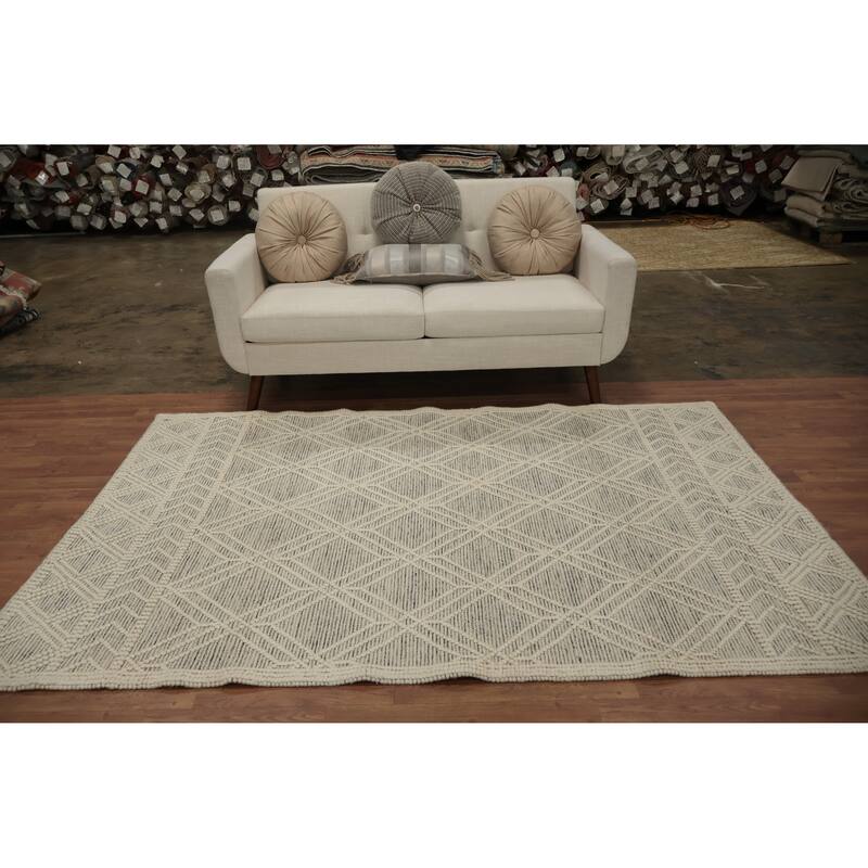 Hand Knotted Oriental 100% Wool Carpet Modern Geometric Beige & Ivories Modern Gotti Design Area Rug - 7' 6'' X 4' 11''