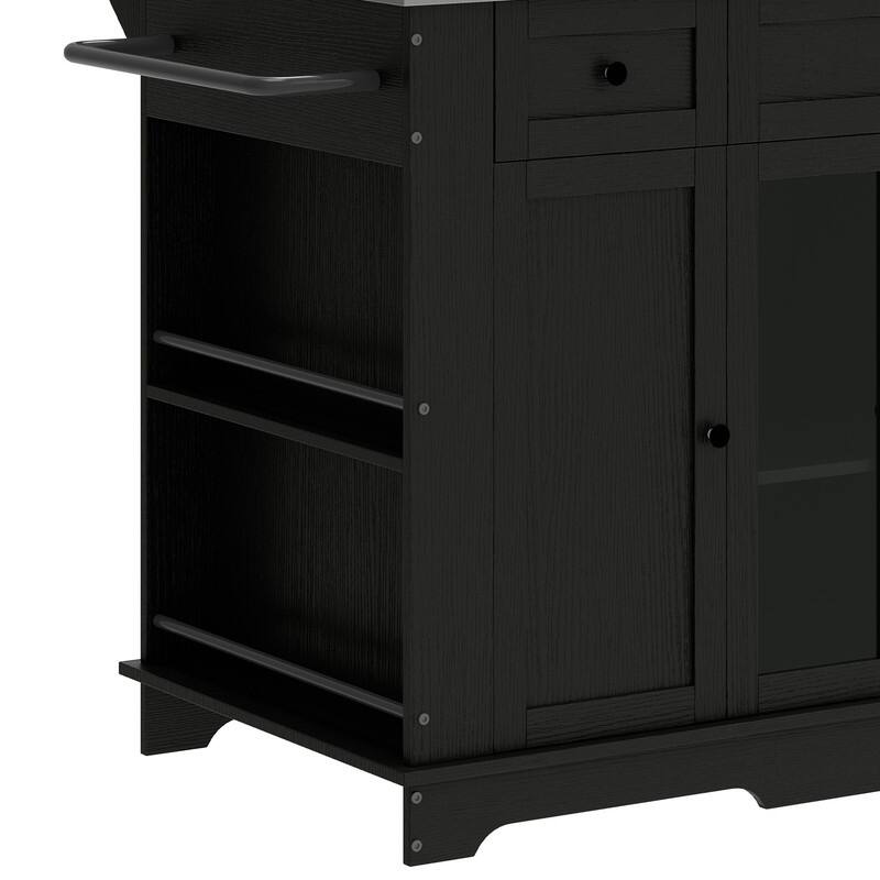 Moasis Kitchen Island with Stainless Steel Top & Power Outlet