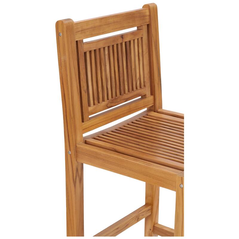 Chic Teak 7 Piece Teak Wood Maldives Patio Bistro Bar Set, 55" Bar Table, 2 Bar Chairs with Arms and 4 Armless Bar Chairs