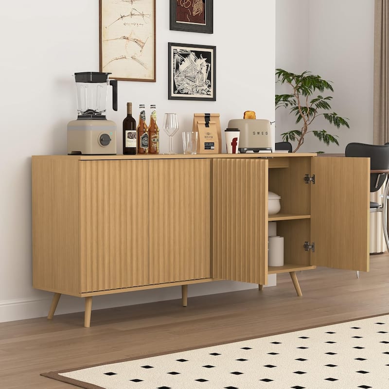 Sideboard Buffet Cabinet with Storage, 4-Door Wood Credenza Console, Long Living Room Cabinet Coffee Bar with Adjustable Shelves