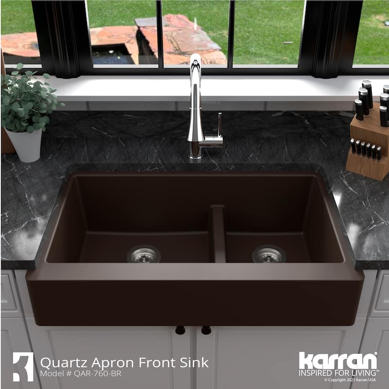 Karran Retrofit Farmhouse Quartz 34 in. Double Bowl 60/40 Sink Kit