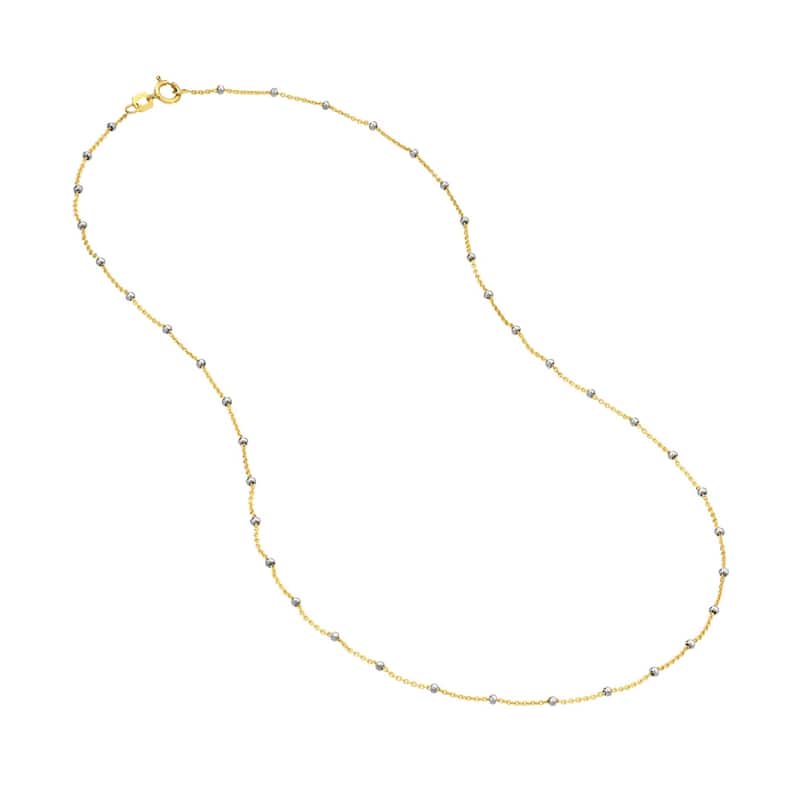 Curata 14k Two-tone Gold Beaded Cable Chain Necklace (Spring Ring)