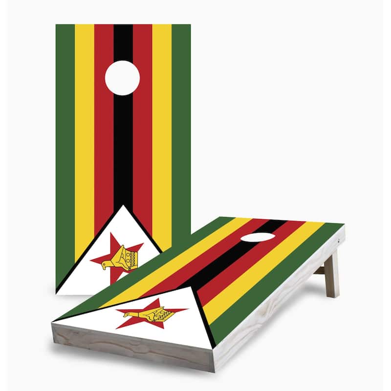 Zimbabwe Flag Cornhole Game (Choose Wraps or Boards) - 2x4 Boards (24" x 48") - Include Carrying Case