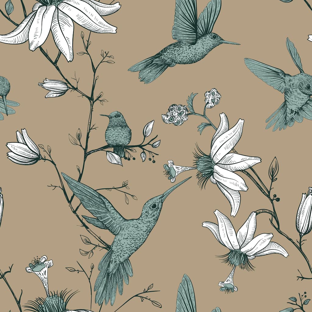 Pine Birds Floral Wallpaper - 10'ft H x 24''inch W