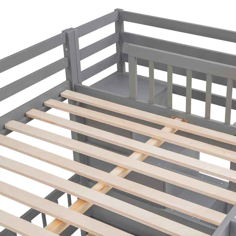 Full Over Twin Bunk Bed L-Shaped Storage Platform Bed Frame w/ Desk
