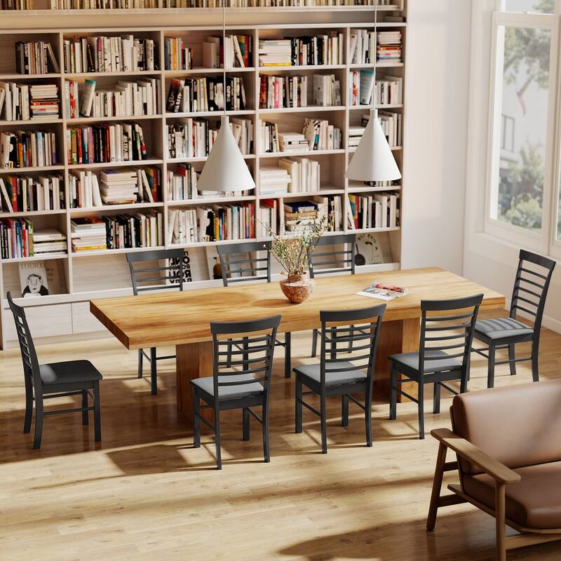 HOMCOM Wooden Dining Chairs Set of 4, Farmhouse Upholstered Kitchen Chairs with Rubber Wood Frame for Living Room, Dining Room