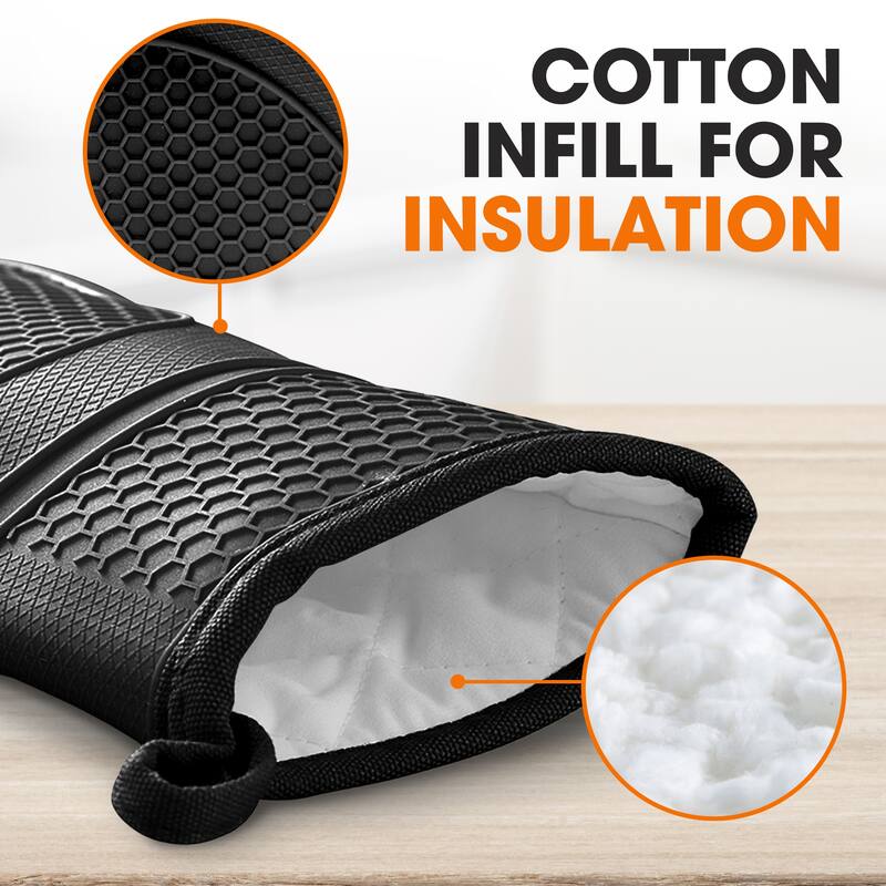 Cheer Collection Silicone Oven Mitts with Soft Cotton Lining (Set of 2)