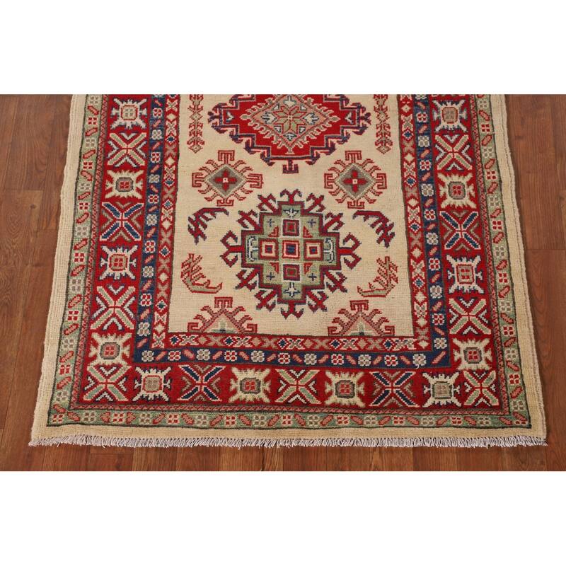Kazak Accent Rug Handmade Beige Wool Carpet - 3'3"x 5'4"