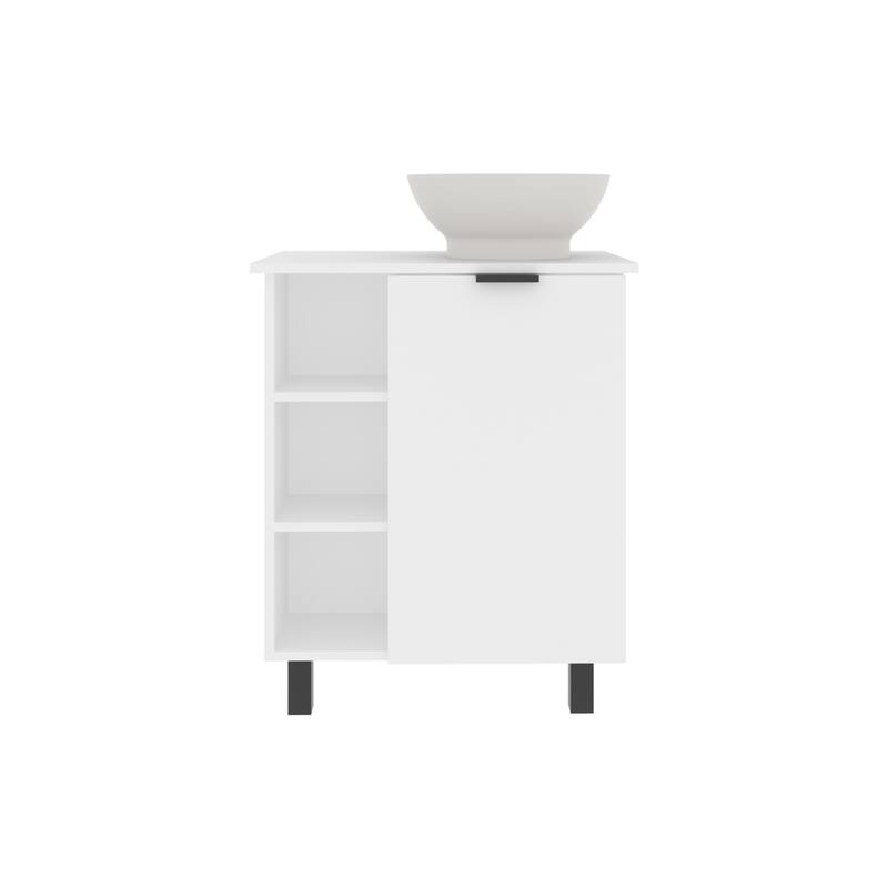 Floating Vessel Sink Bathroom Vanity,Double Doors, And Storage Shelf,White