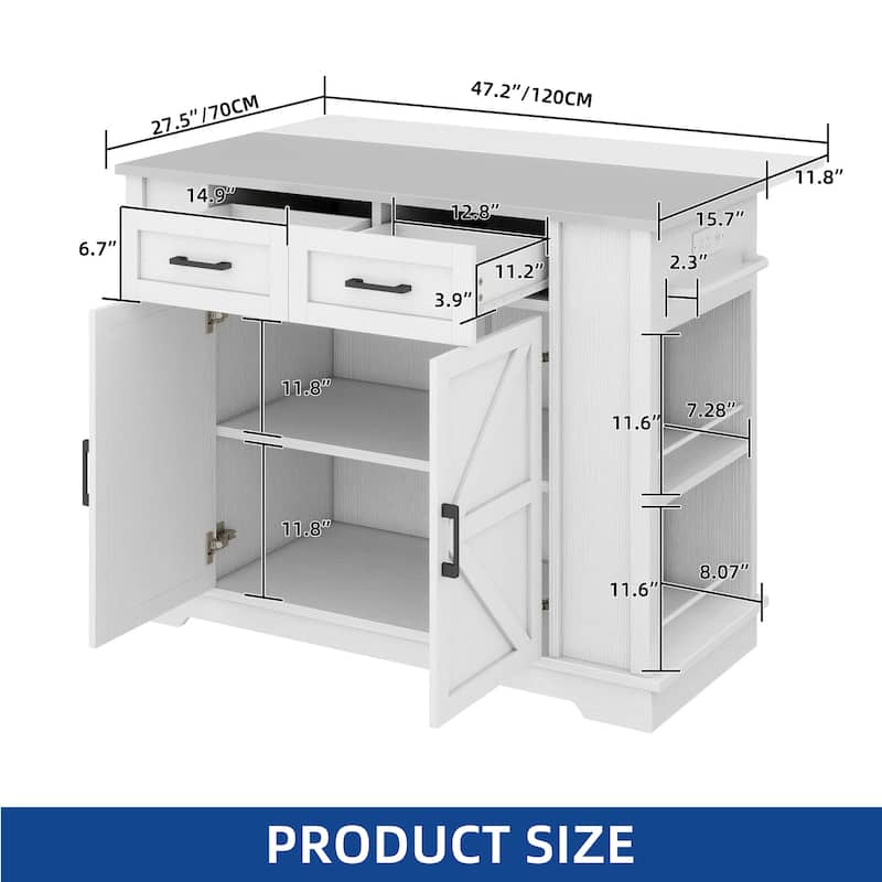 Moasis Drop Leaf Kitchen Island Cart with Stainless Steel Top And Power Outlets