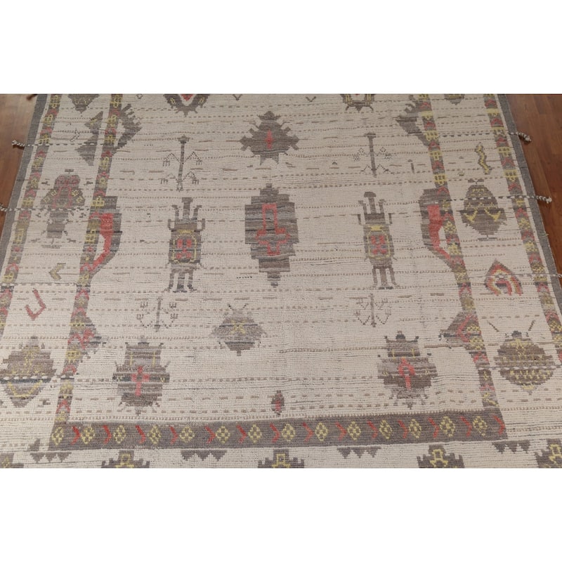 Geometric Moroccan Large Area Rug Hand-Knotted Wool Carpet - 9'11"x 14'10"