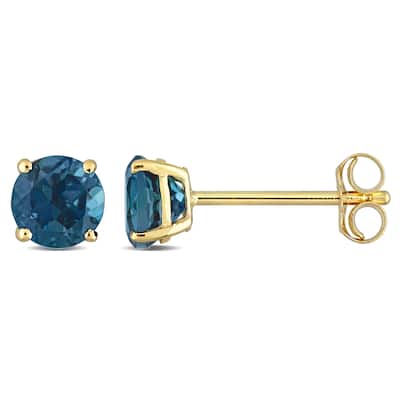 Miadora London-Blue Topaz Solitaire Birthstone Stud Earrings in 14k Yellow Gold