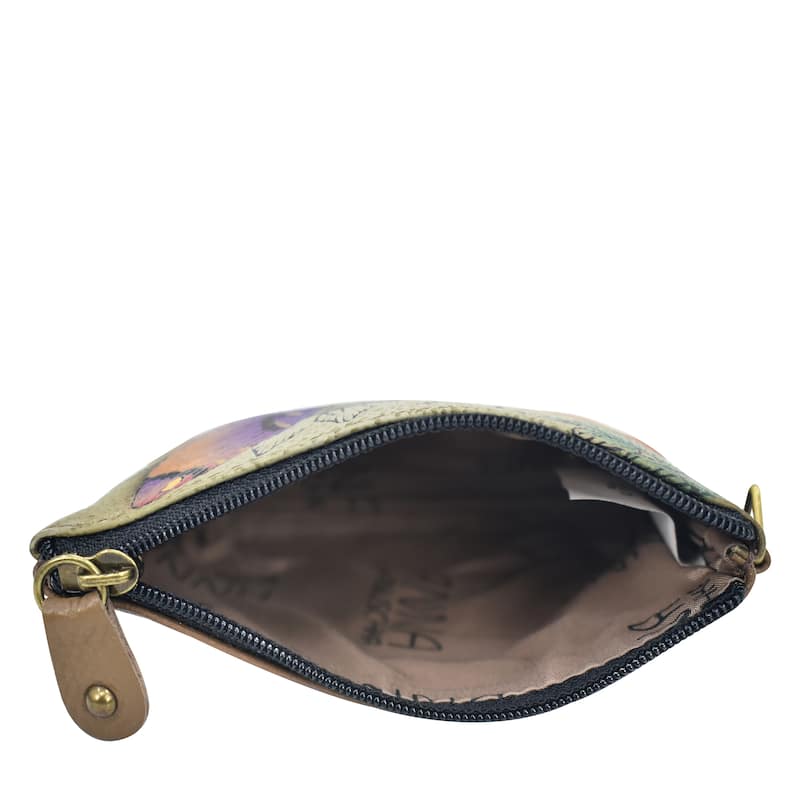 Handpainted Leather Ladies Coin pouch - Floral Paradise Tan