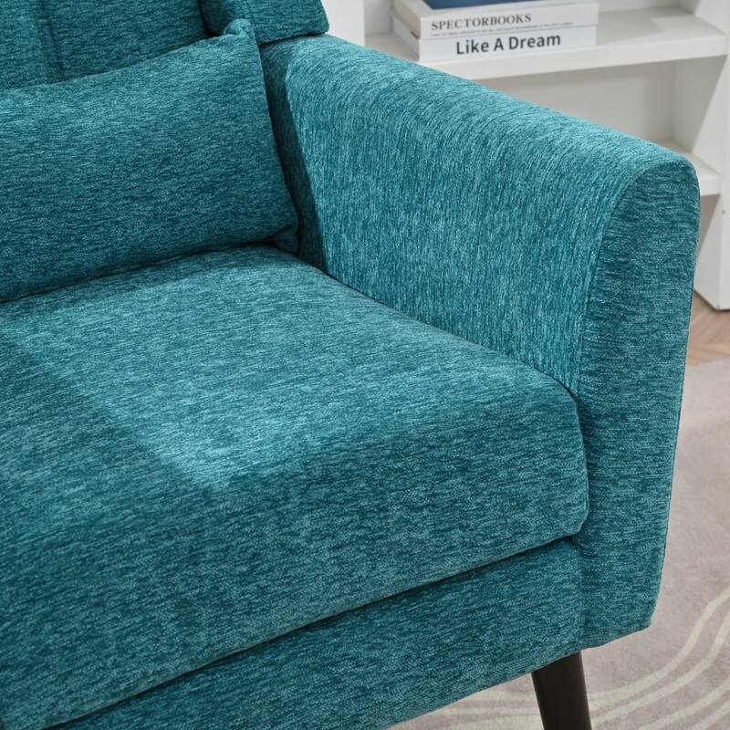 Modern Accent Chenille Soft Cushioned Armchair, With Pillow, Solid Wood Legs, Comfy Soft Padded Lounge Chair in Living& Bed Room