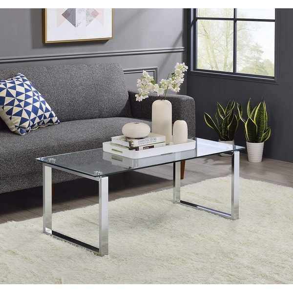 Modern Design Chrome Finish with Glass Top Cocktail Coffee Table Bed