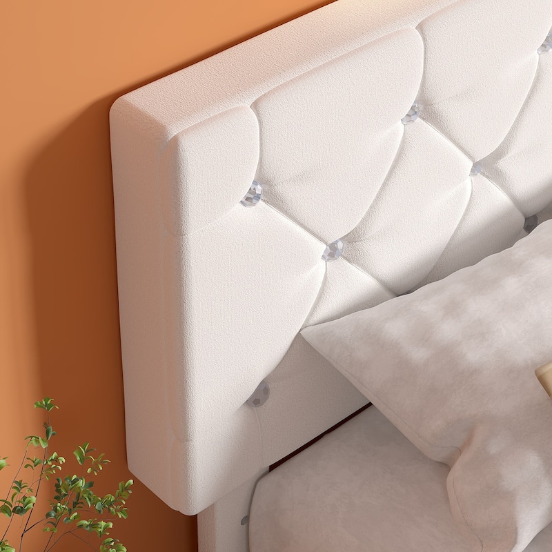 VECELO Upholstered Beds With Diamond Tufted Headboard Platform Bed Frame 7.9'' Under Bed Space
