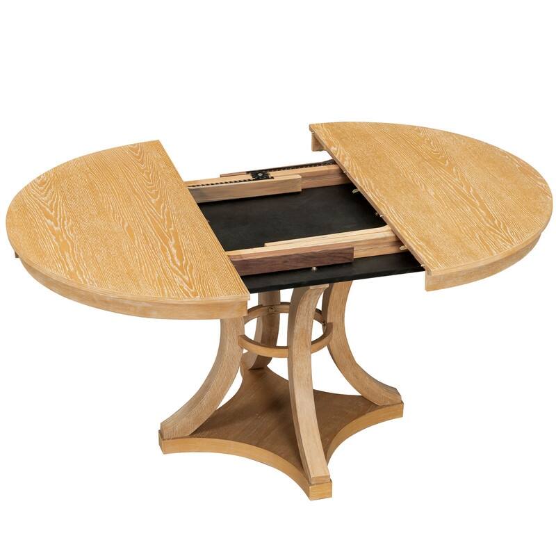 5-Piece Extendable Vintage Dining Set with Round Oak Table and 4 Padded Chairs